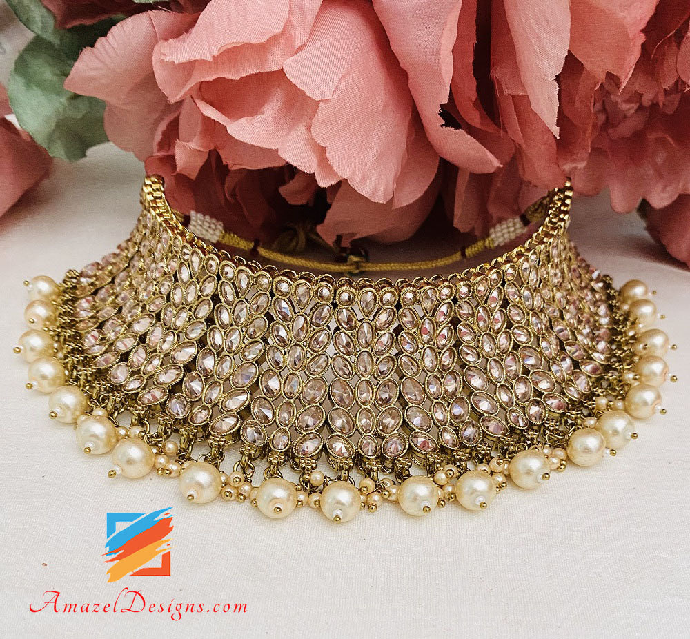 Collana Girocollo Champagne Orecchini Set Tikka