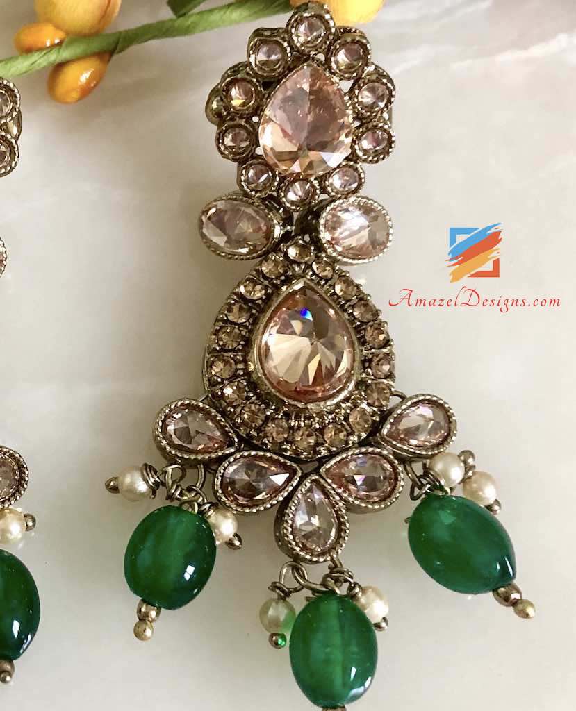 Champagne Earrings Emerald Pearls