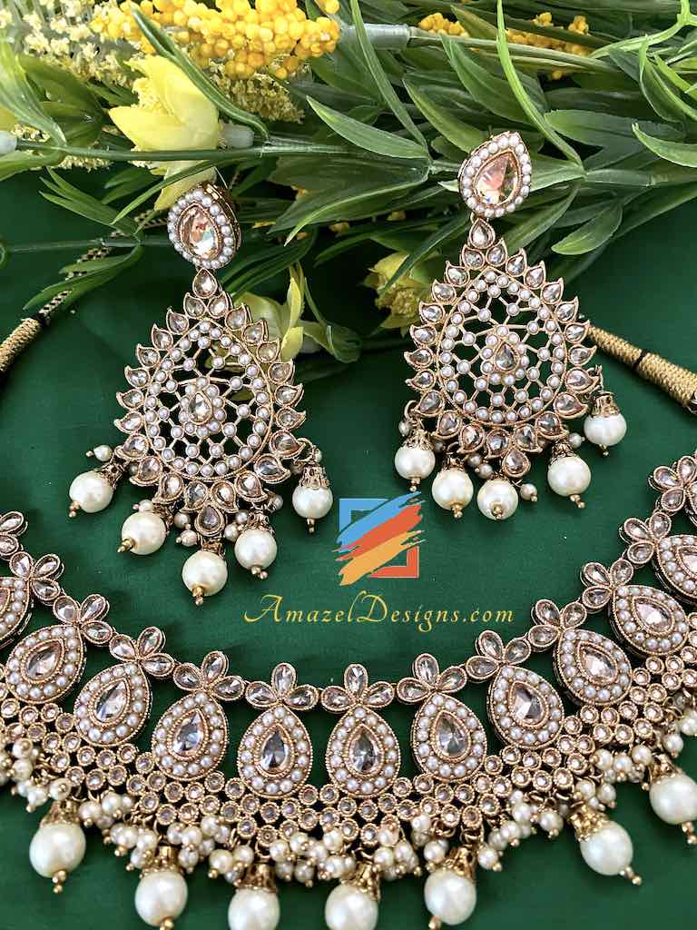 Champagne Color Necklace with Earring Tikka Set