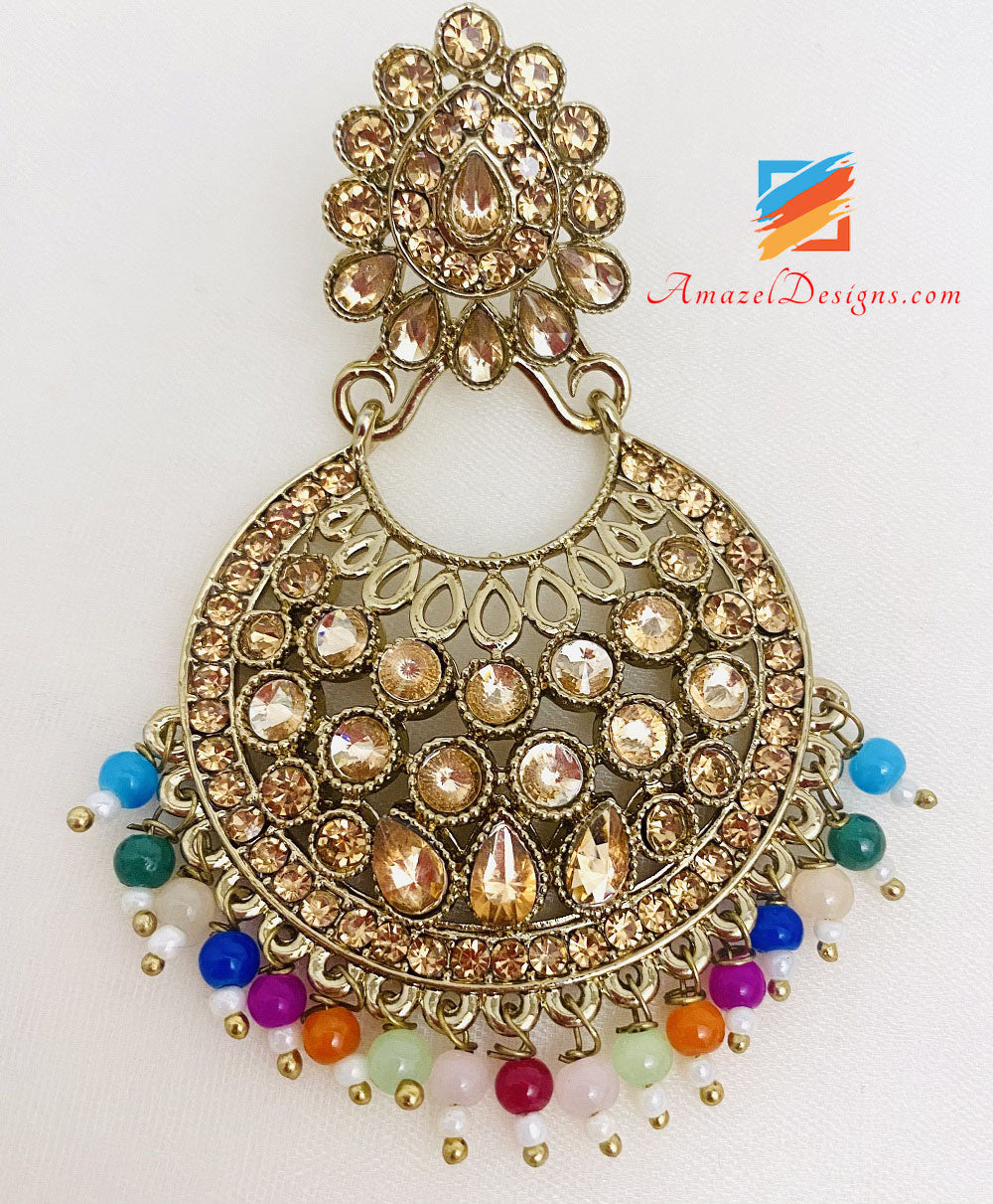 Champagne Light Weight Multicoloured Earrings Tikka Set