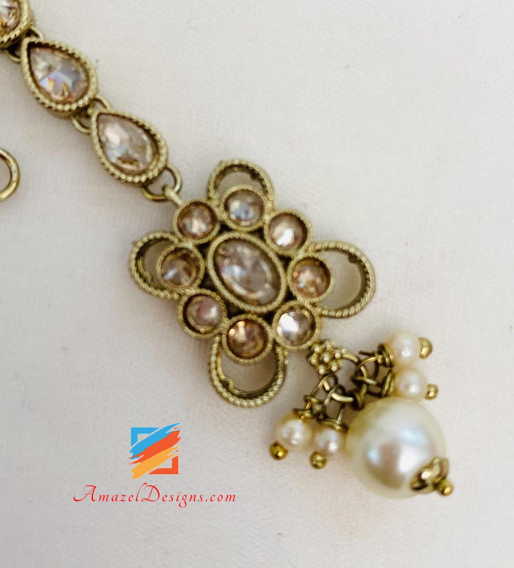 Champagner Polki Halskette Jhumki Ohrringe Tikka Set