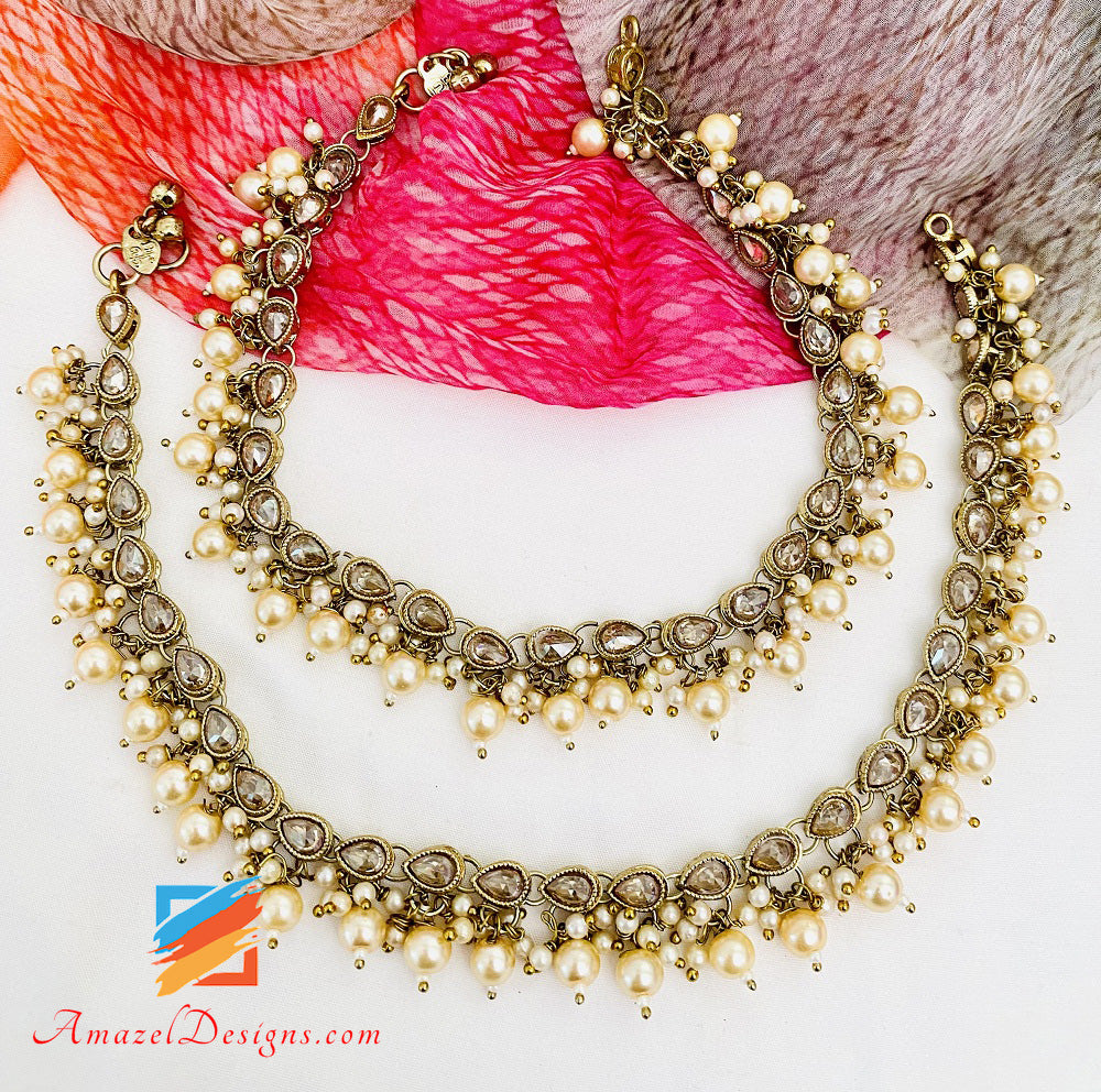 Champagne Polki Beads Payal Amazel Designs