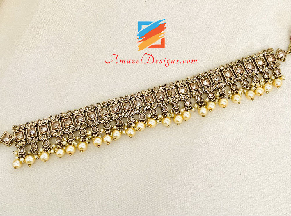 Orecchini girocollo Polki champagne Set Tikka