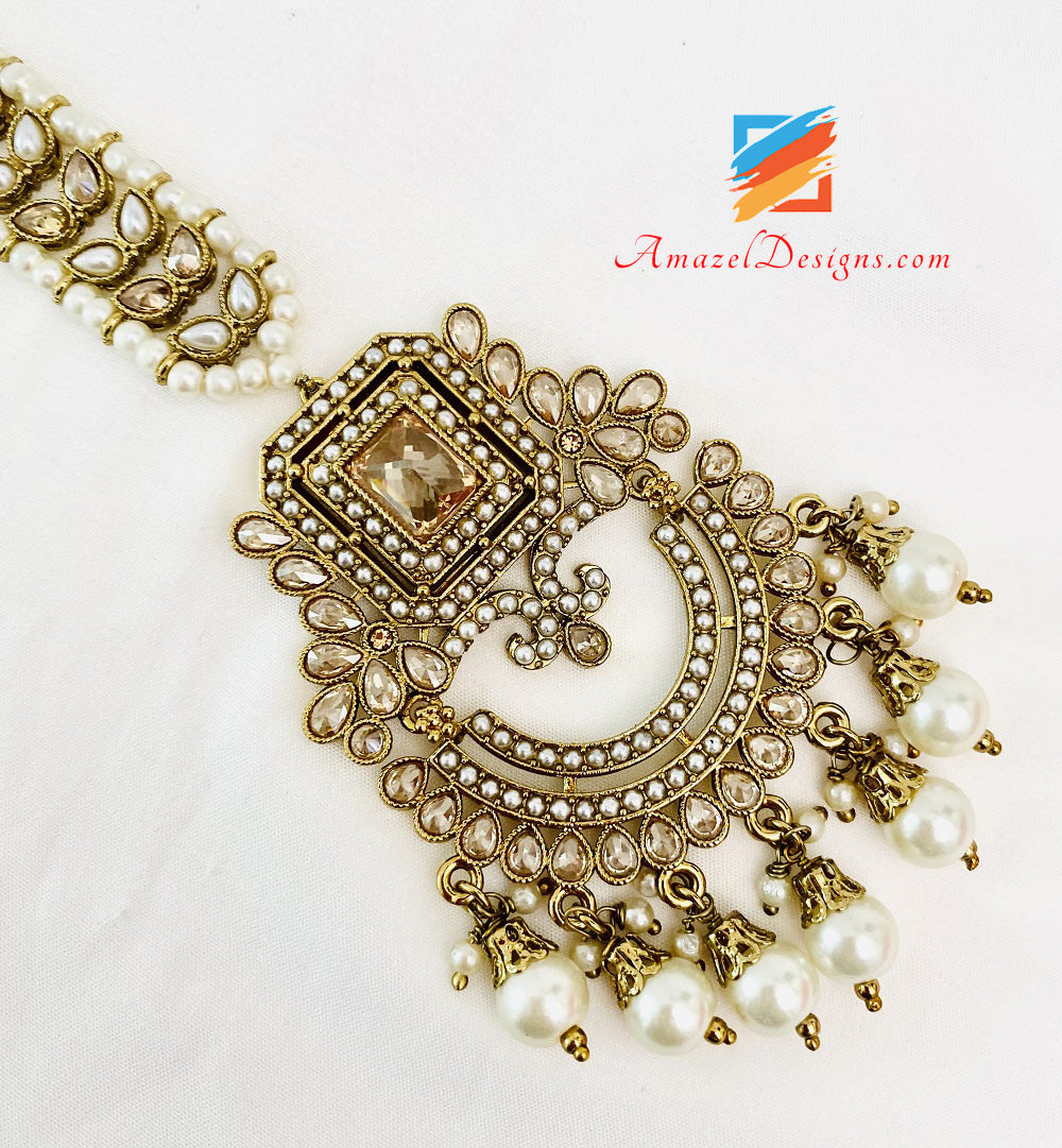 Champagne Polki Earrings Tikka Set