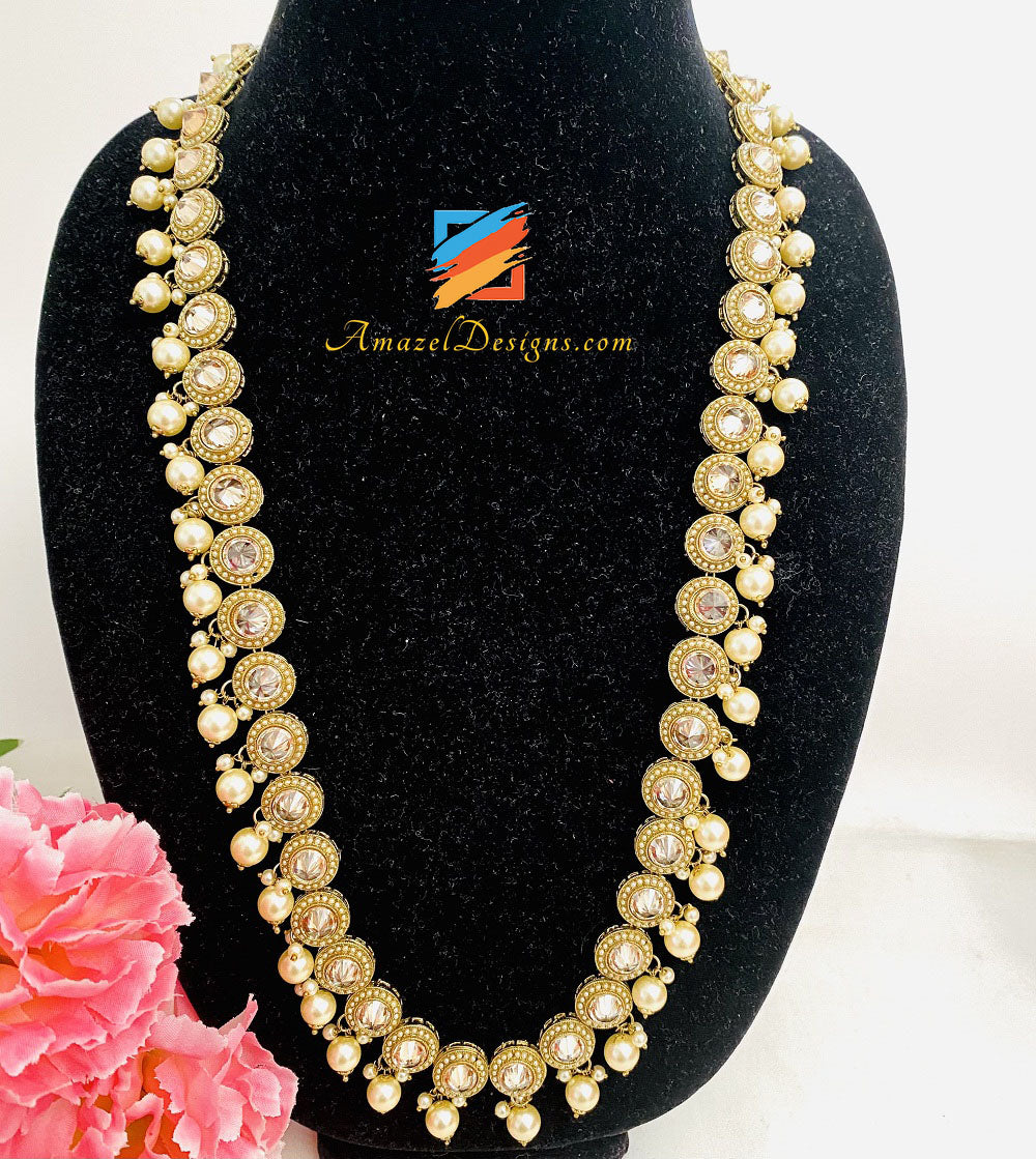 Set Tikka con orecchini lunghi Mala Polki champagne