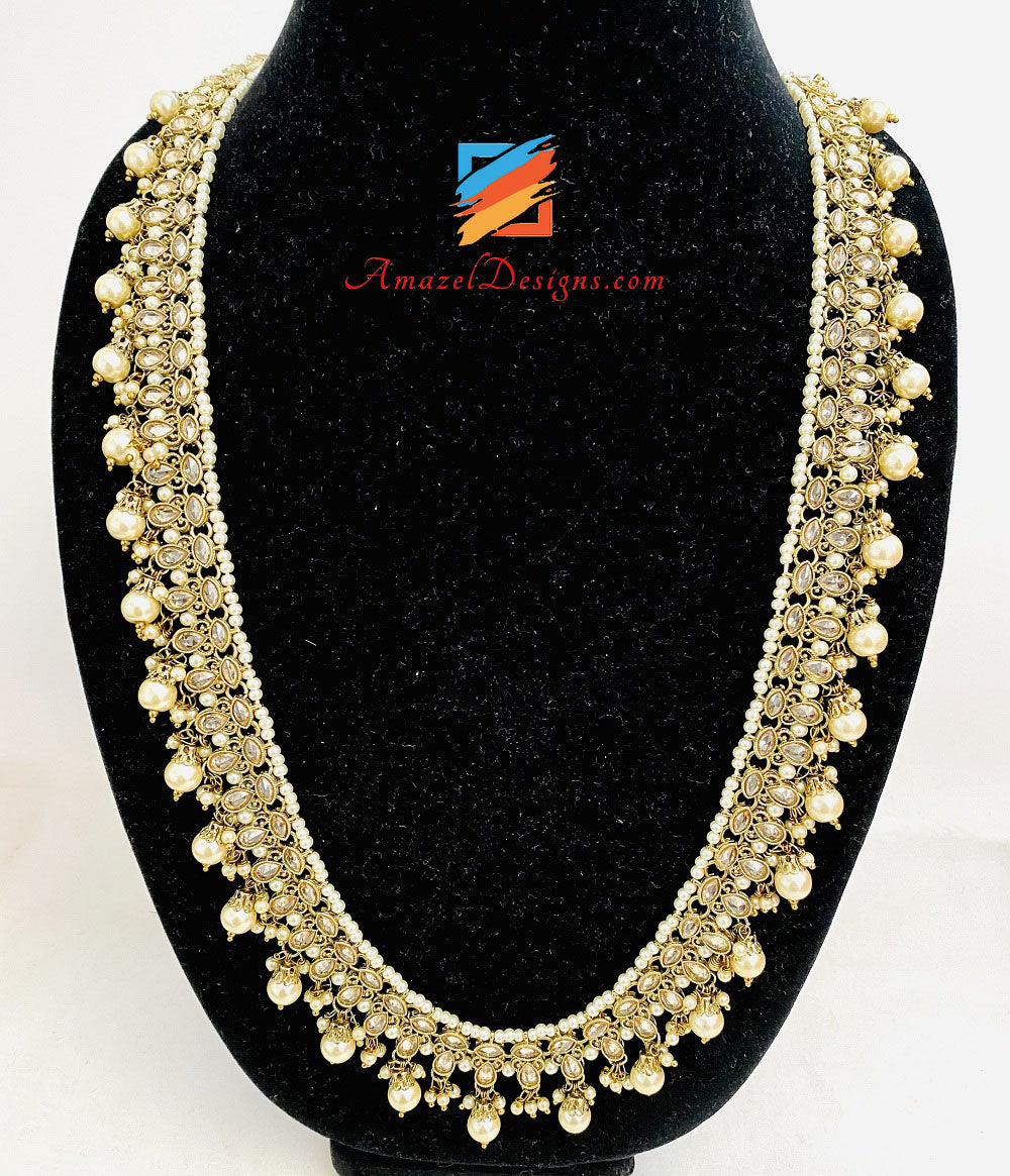 Set Tikka con orecchini lunghi Mala Polki champagne