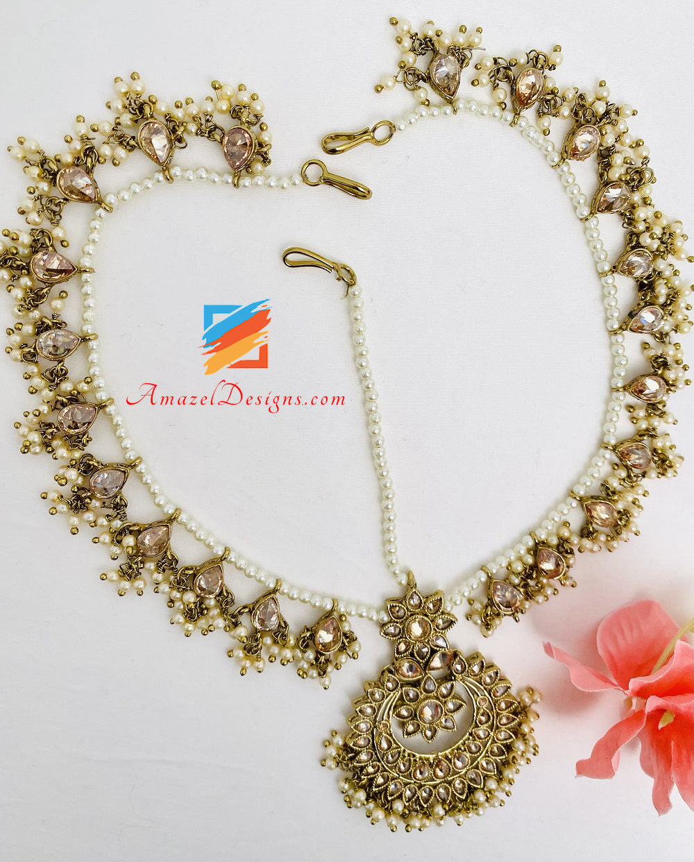Champagne Polki Matha Patti Tikka Head Band