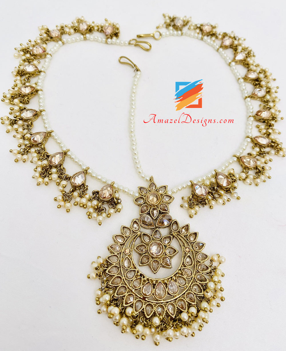 Champagne Polki Matha Patti Tikka Head Band