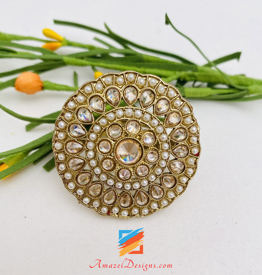 Mittelgroßer verstellbarer Champagner-Polki-Ring