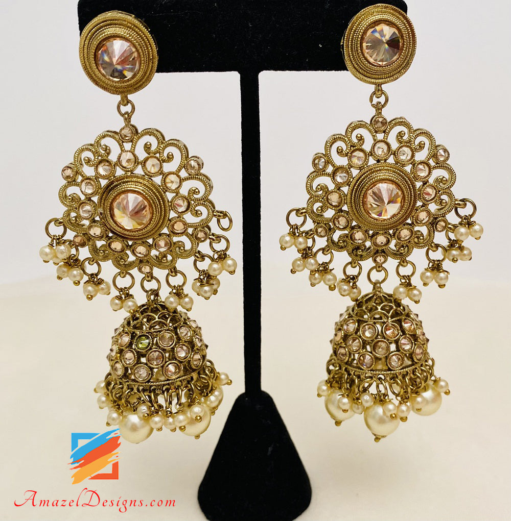Champagne Polki Necklace Earrings Tikka Set
