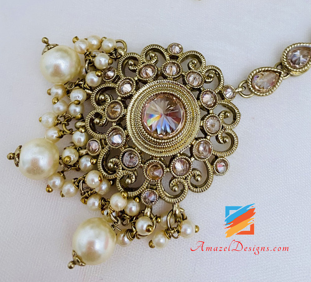 Champagne Polki Necklace Earrings Tikka Set