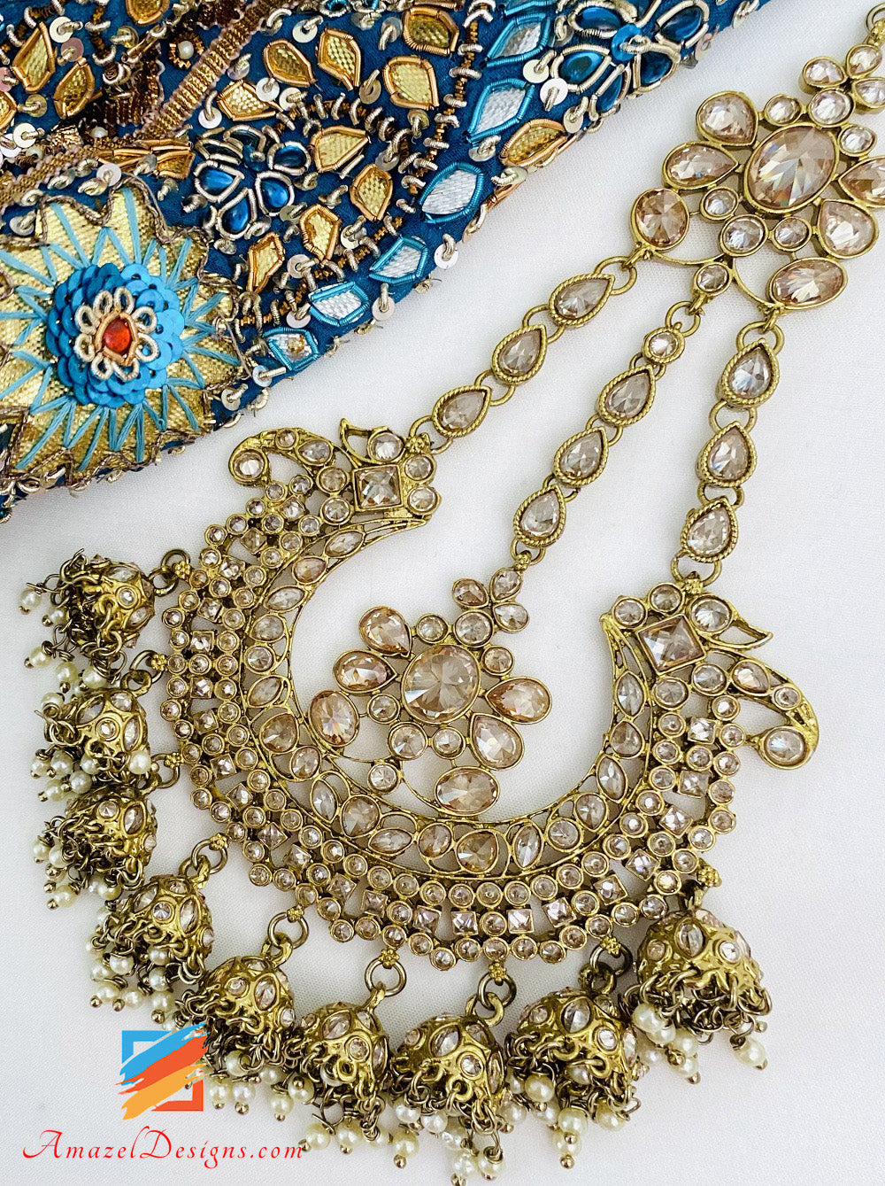 Champagne Polki Pasa with Small Hanging Jhumkis