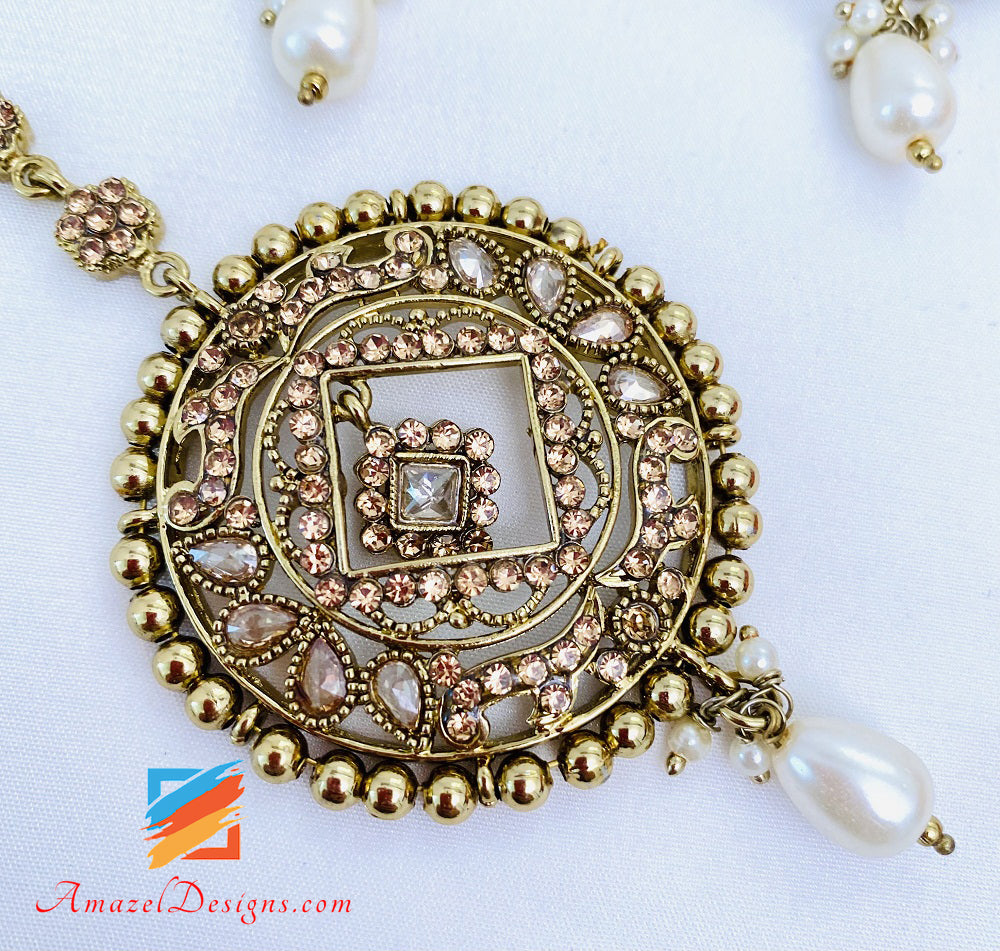 Champagne Rani Haar Collana Orecchini Set Tikka