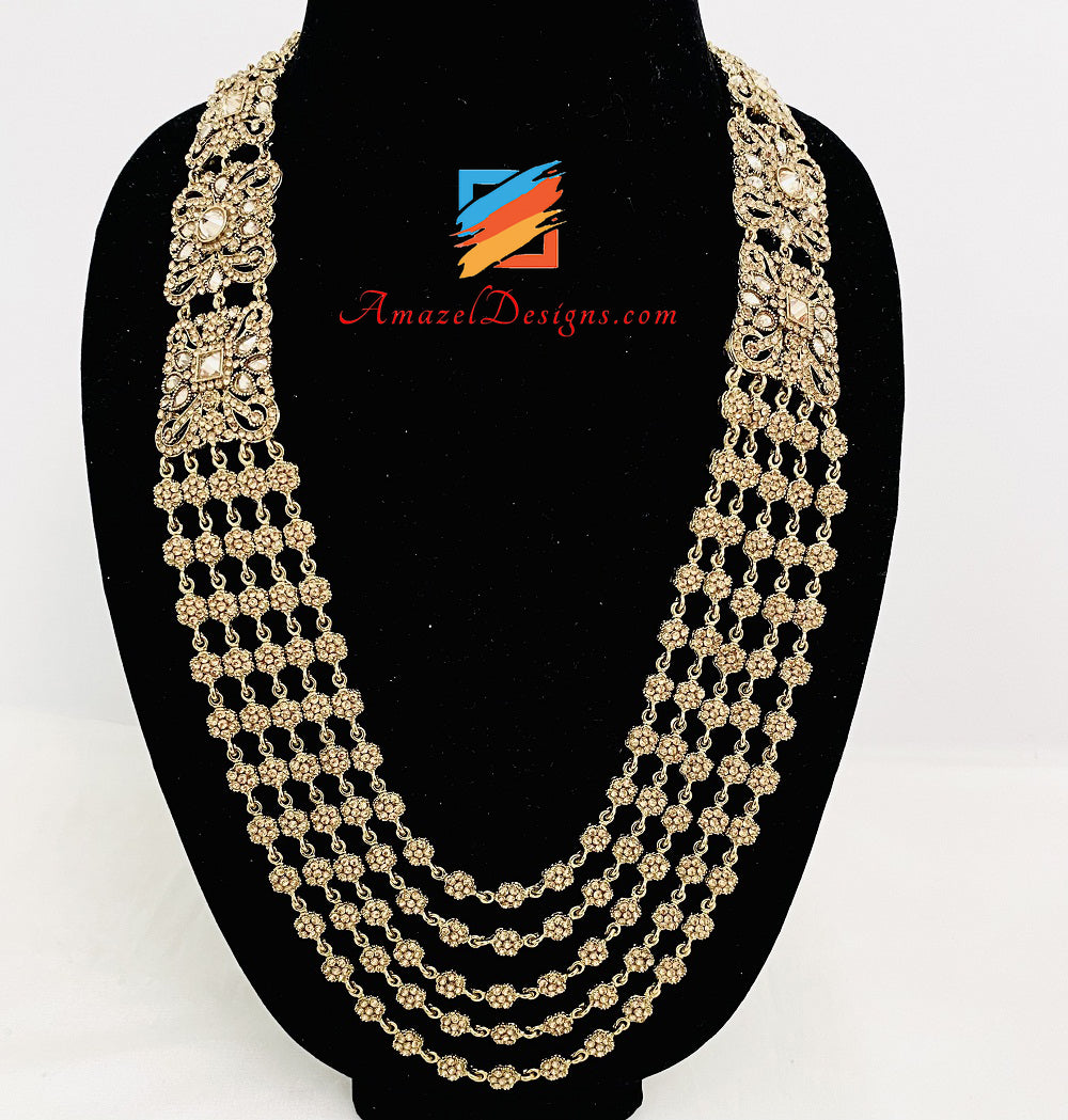 Champagne Rani Haar Collana Orecchini Set Tikka