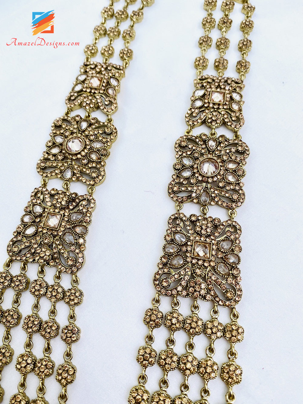 Champagne Rani Haar Collana Orecchini Set Tikka