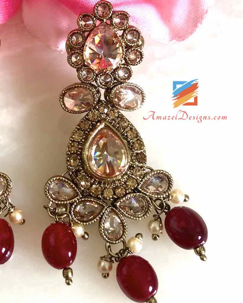 Champagne Earrings Ruby Pearls