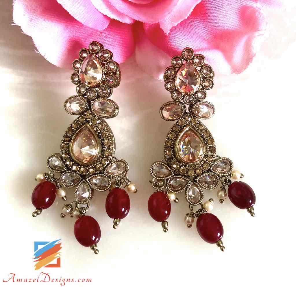 Champagne Earrings Ruby Pearls