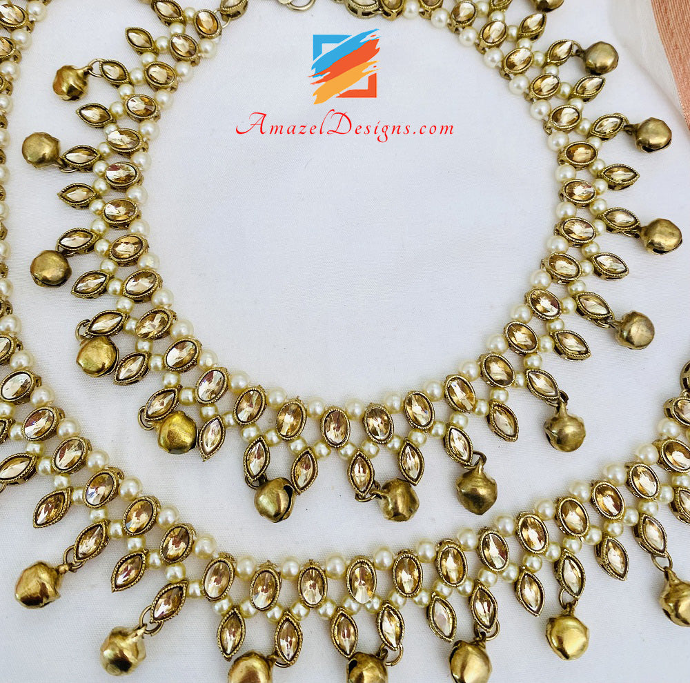 Perline bianche champagne Ghungroo Jhanjaar