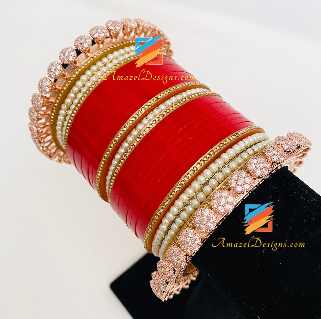 Gold/Roségold Chooda Hochwertiger amerikanischer Diamant-Kadas mit CZ (Zirkonia).