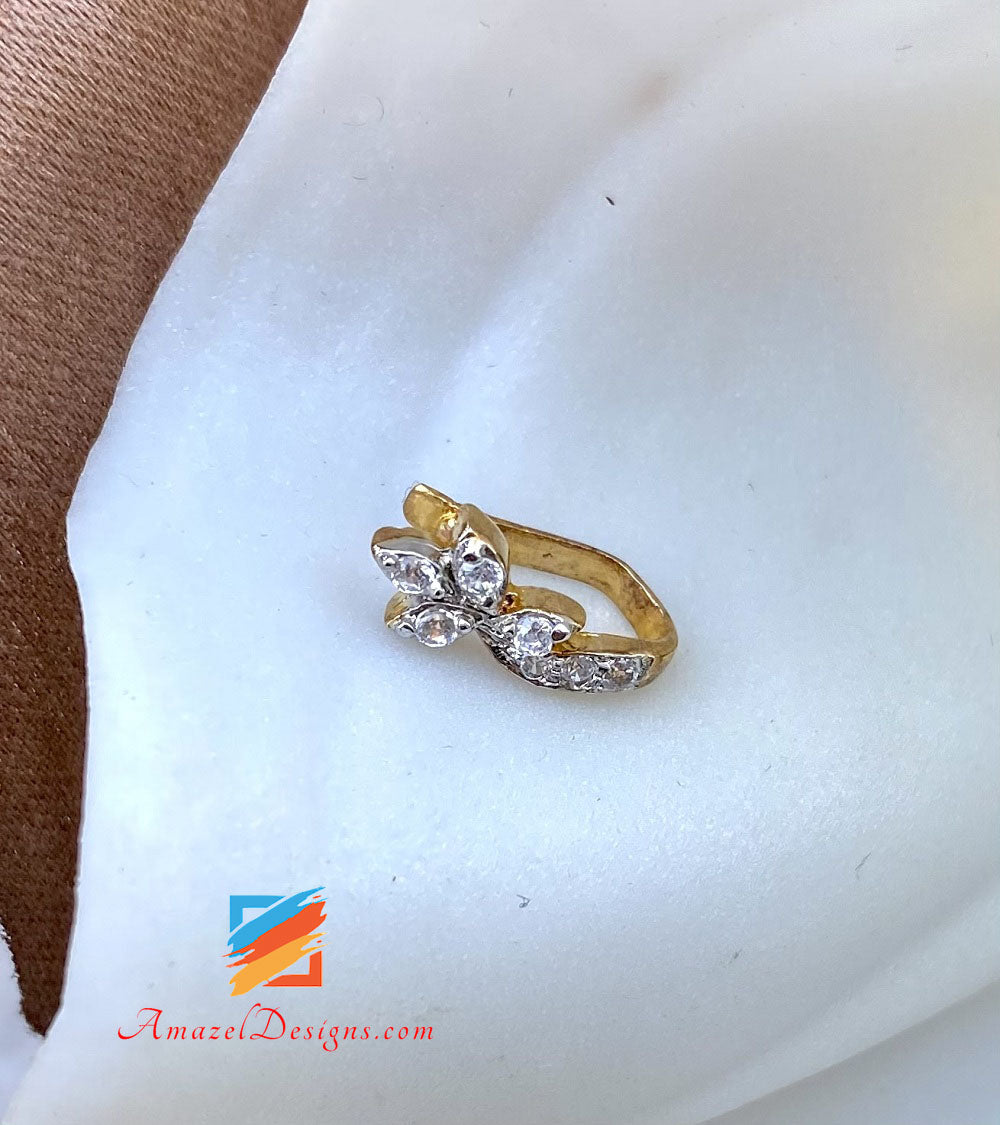 Clip On Golden Nose Ring with Stone