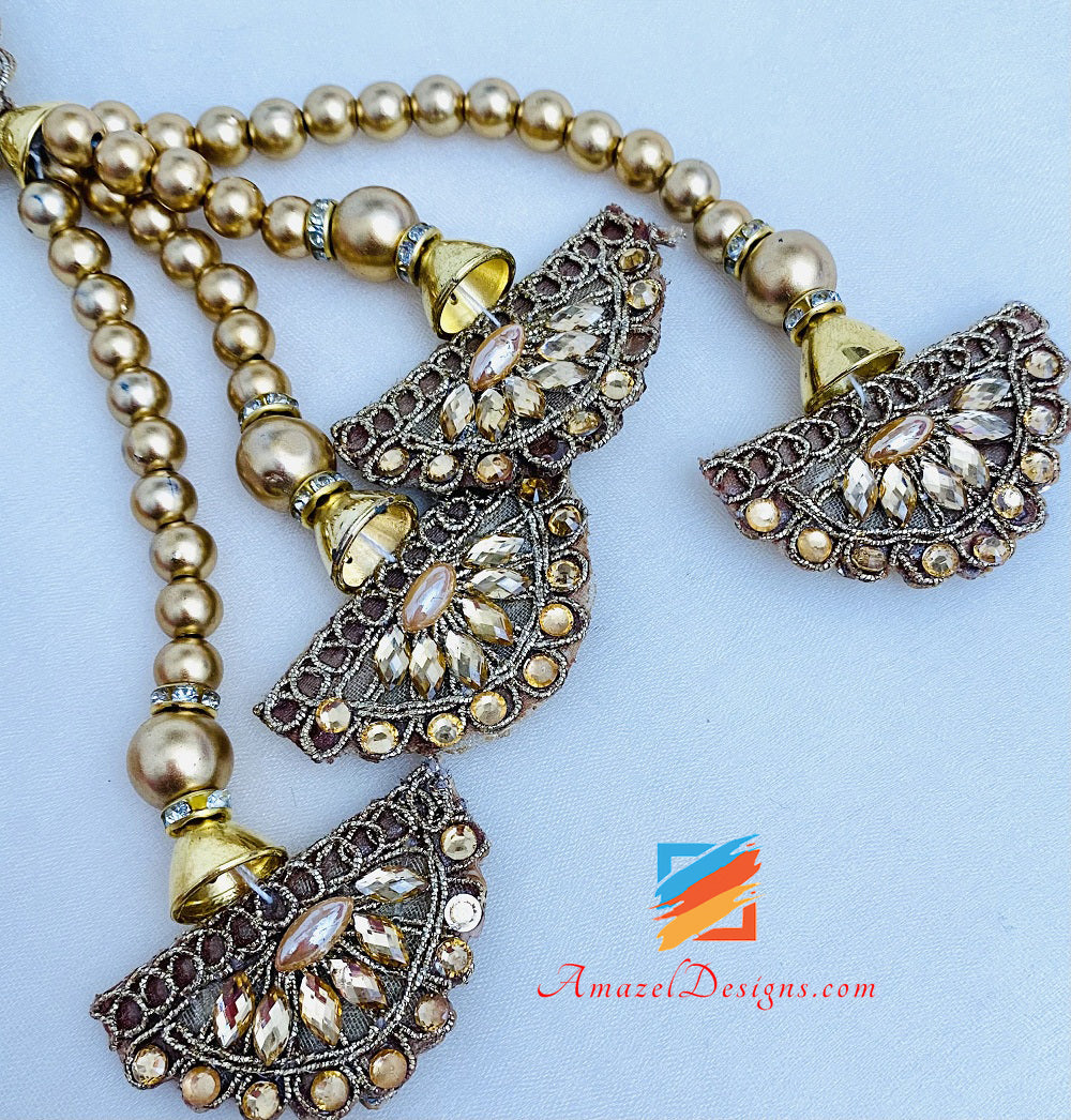 Kundan champagne scuro e perline lunghe Latkan/nappe