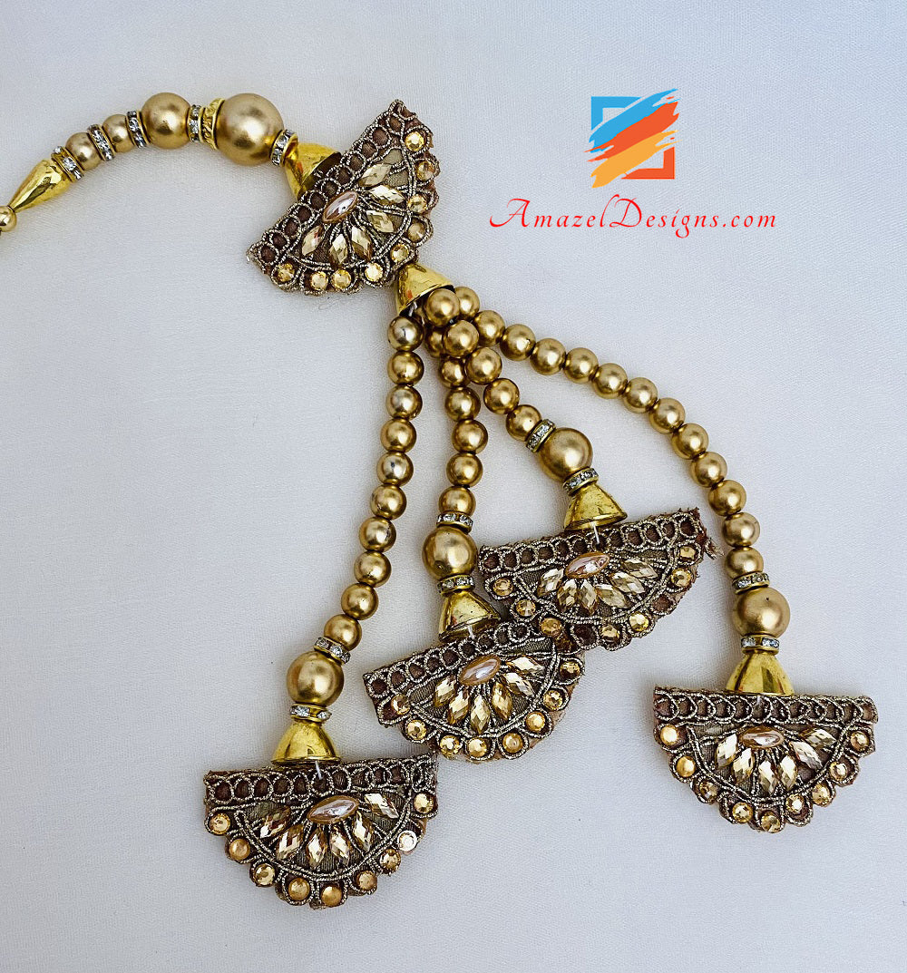 Kundan champagne scuro e perline lunghe Latkan/nappe