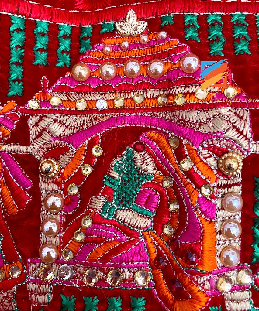 Doli Red Velvet Fulkari Kundan Pearl Work with Sohni Latkan