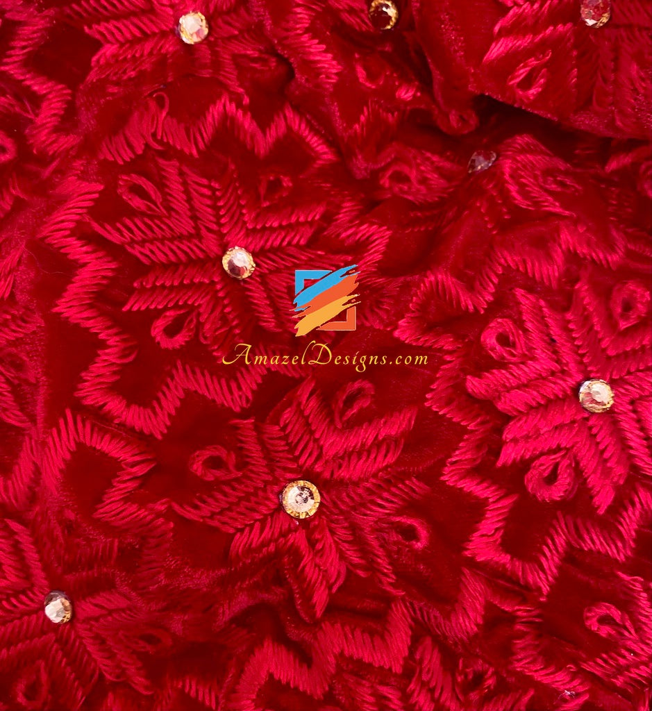 Doli Red Velvet Fulkari Kundan Pearl Work with Sohni Latkan