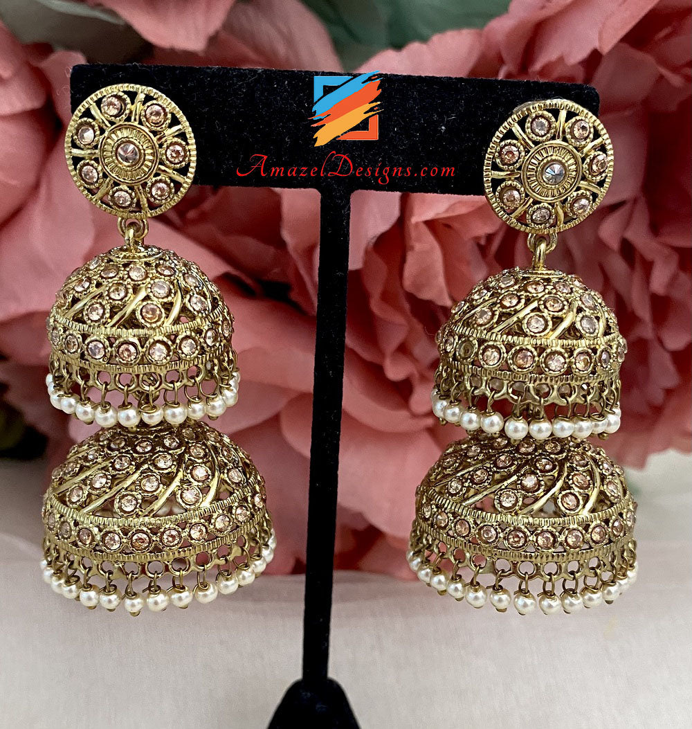 Double Jhumki Polki Earrings Amazel Designs