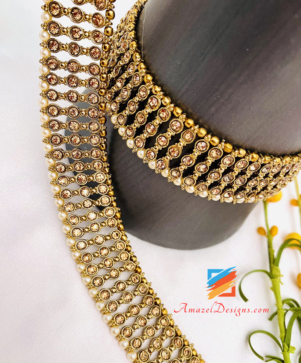 Dull Gold Stones Beads Payal Amazel Designs