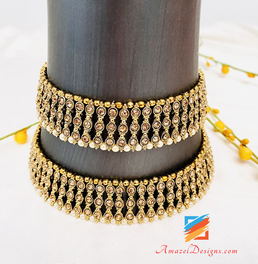 Dull Gold Stones Beads Payal