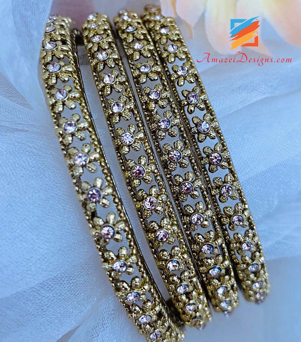 Dull Golden Bangles with Stones