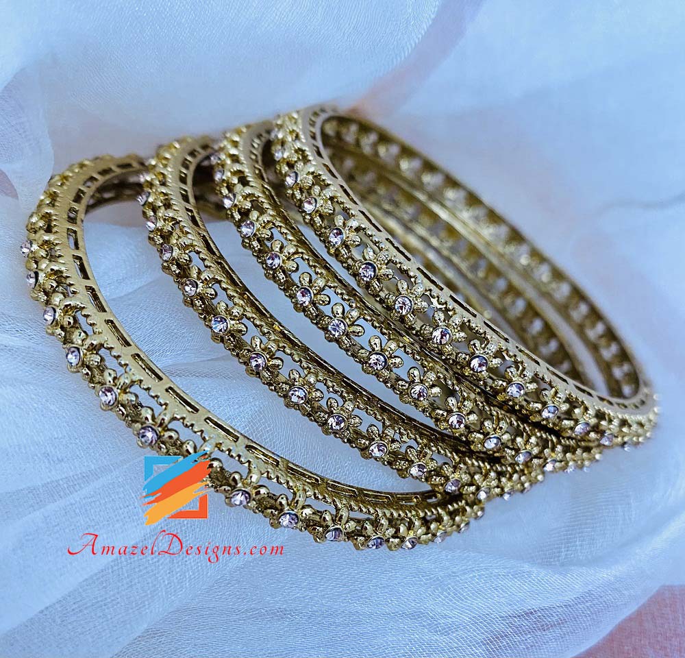 Dull Golden Bangles with Stones
