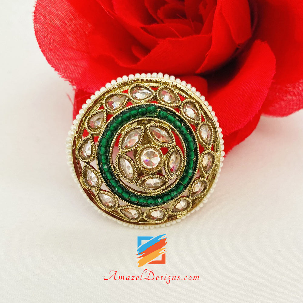 Emerald Green Polki Medium Adjustable Ring