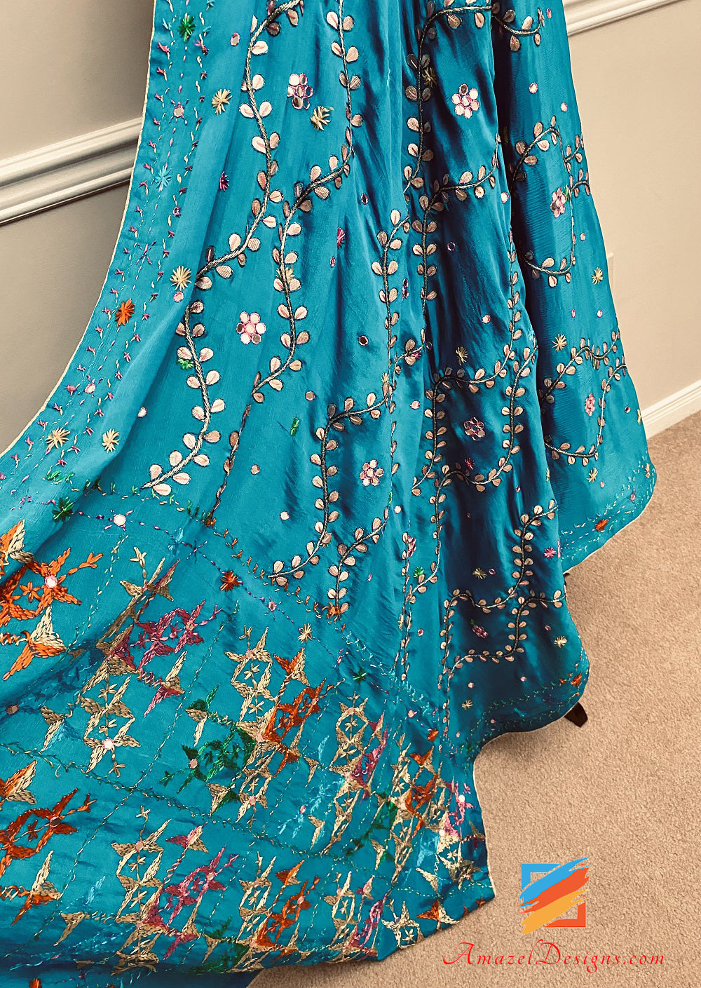 Feerozi Blu Gotta Patti Specchi Phulkari