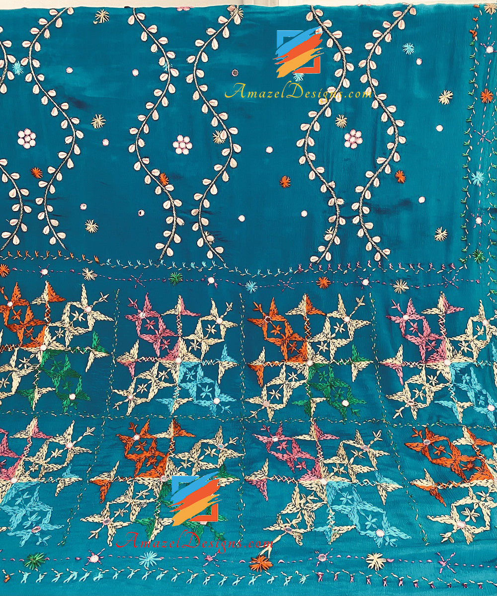 Feerozi Blu Gotta Patti Specchi Phulkari