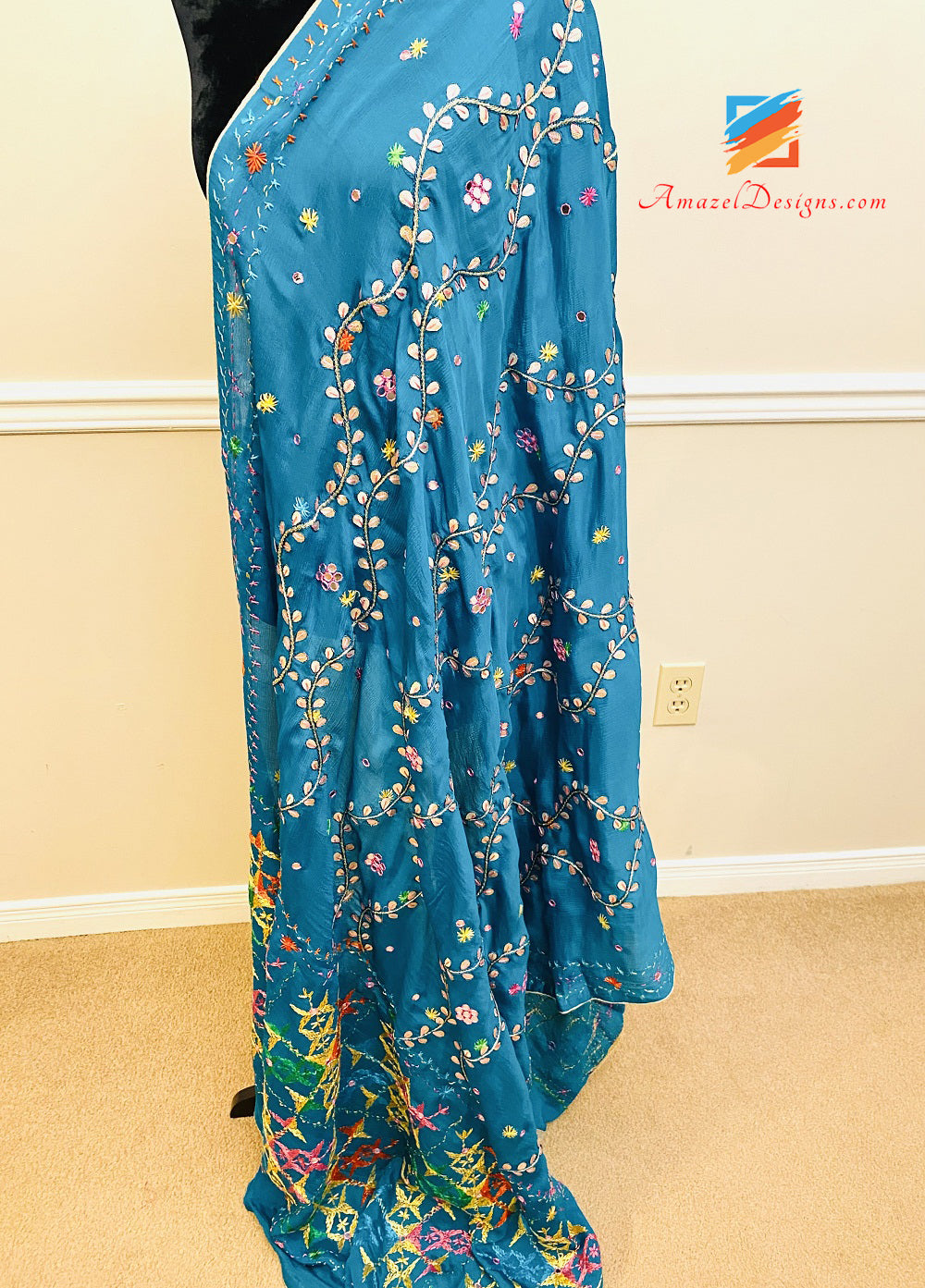 Feerozi Blu Gotta Patti Specchi Phulkari