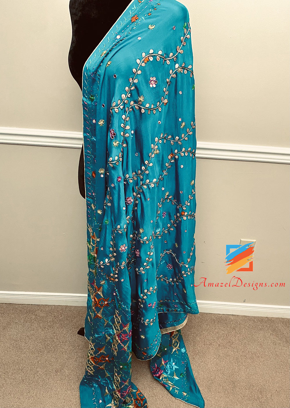 Feerozi Blu Gotta Patti Specchi Phulkari