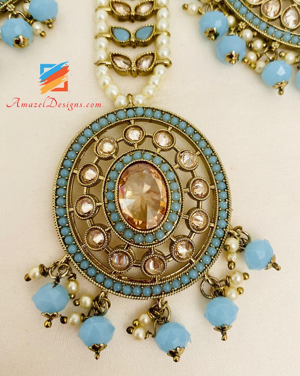 Feerozi Polki Oversized Earrings And Tikka Set