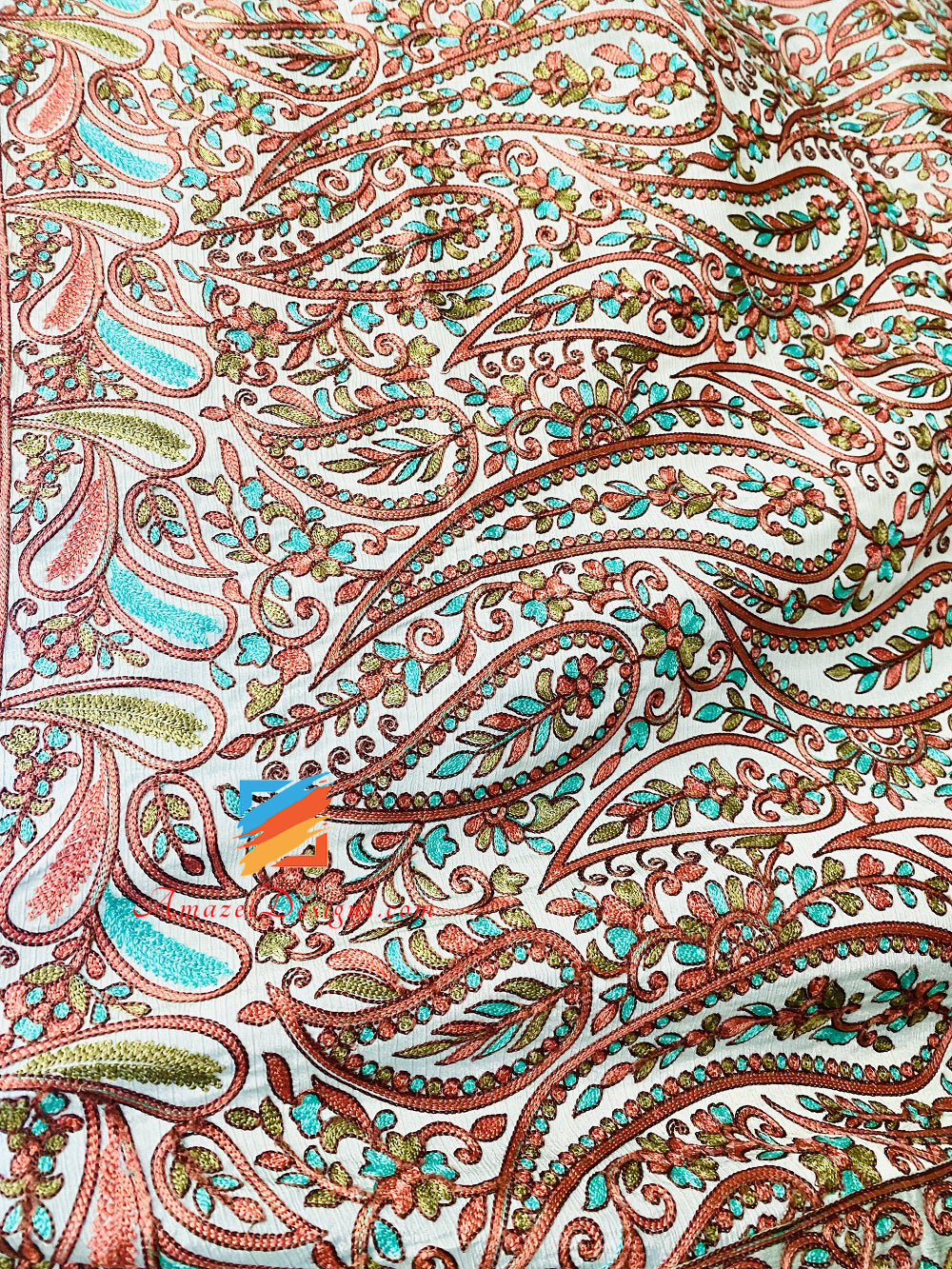 Feroozi Fine Chain Embroidery All Over Scialle Ambiya Duppatta