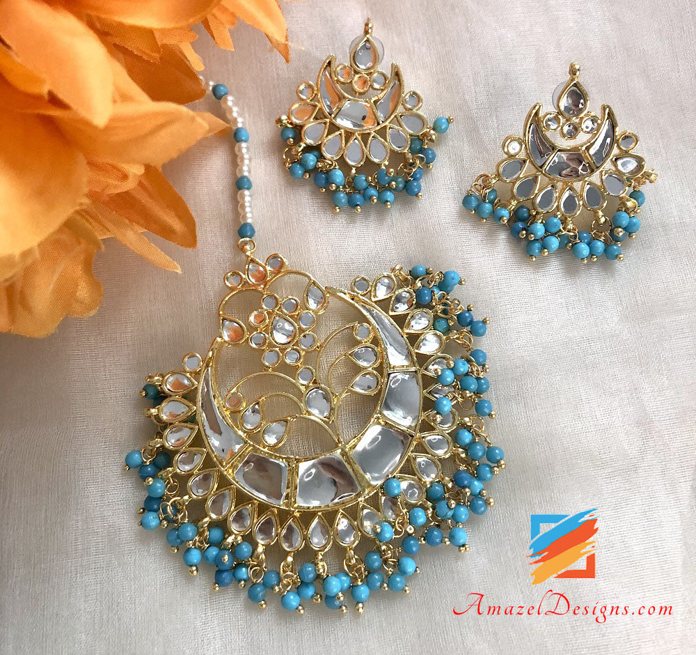 Multiple Colours - Pearls Sheesha Tikka And Studs Set