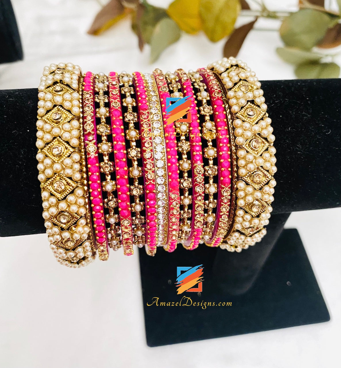 Hot Pink Magenta Glass Antique Kada Bangles