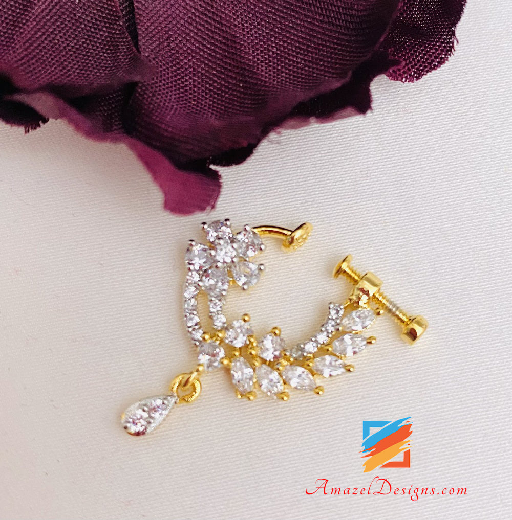 Goldener American Diamond AD Verschraubter, nicht durchbohrter Nasenring