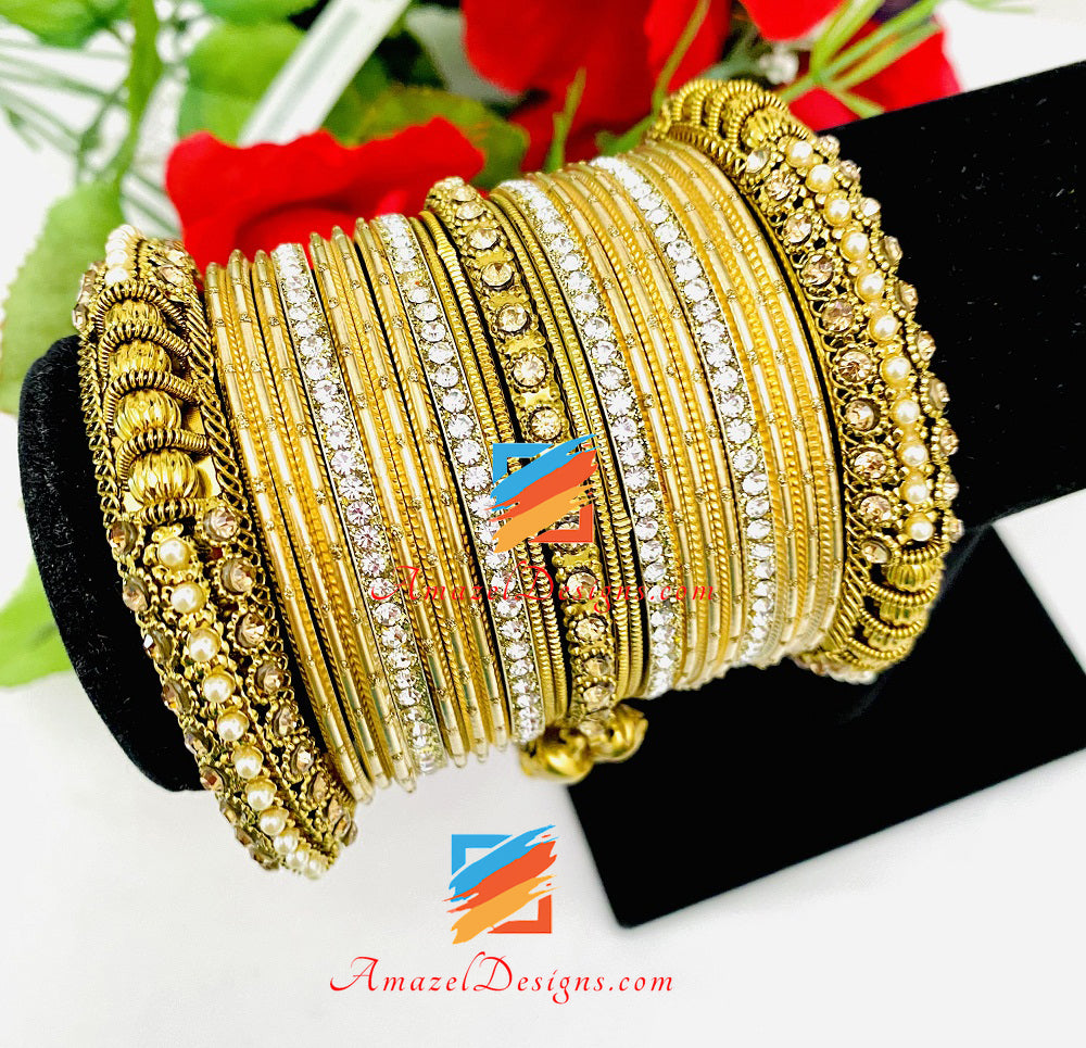 Golden Ghungroo Latkan Kada Bangles Set