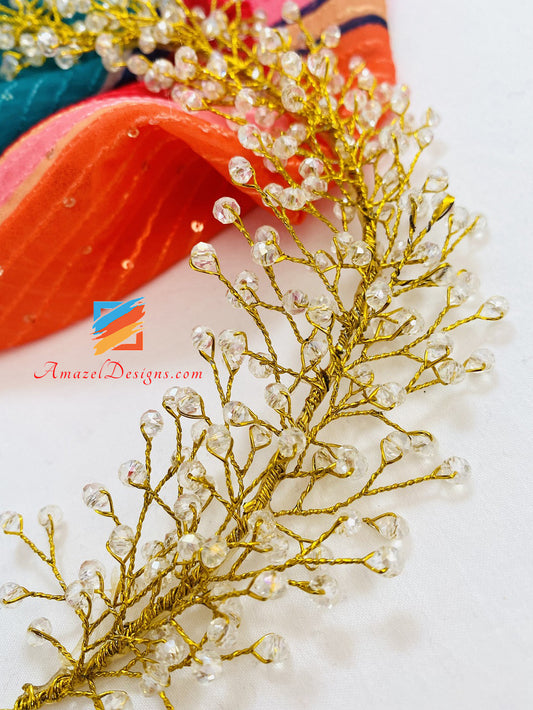 Golden Hair Accessory with Clear Beads