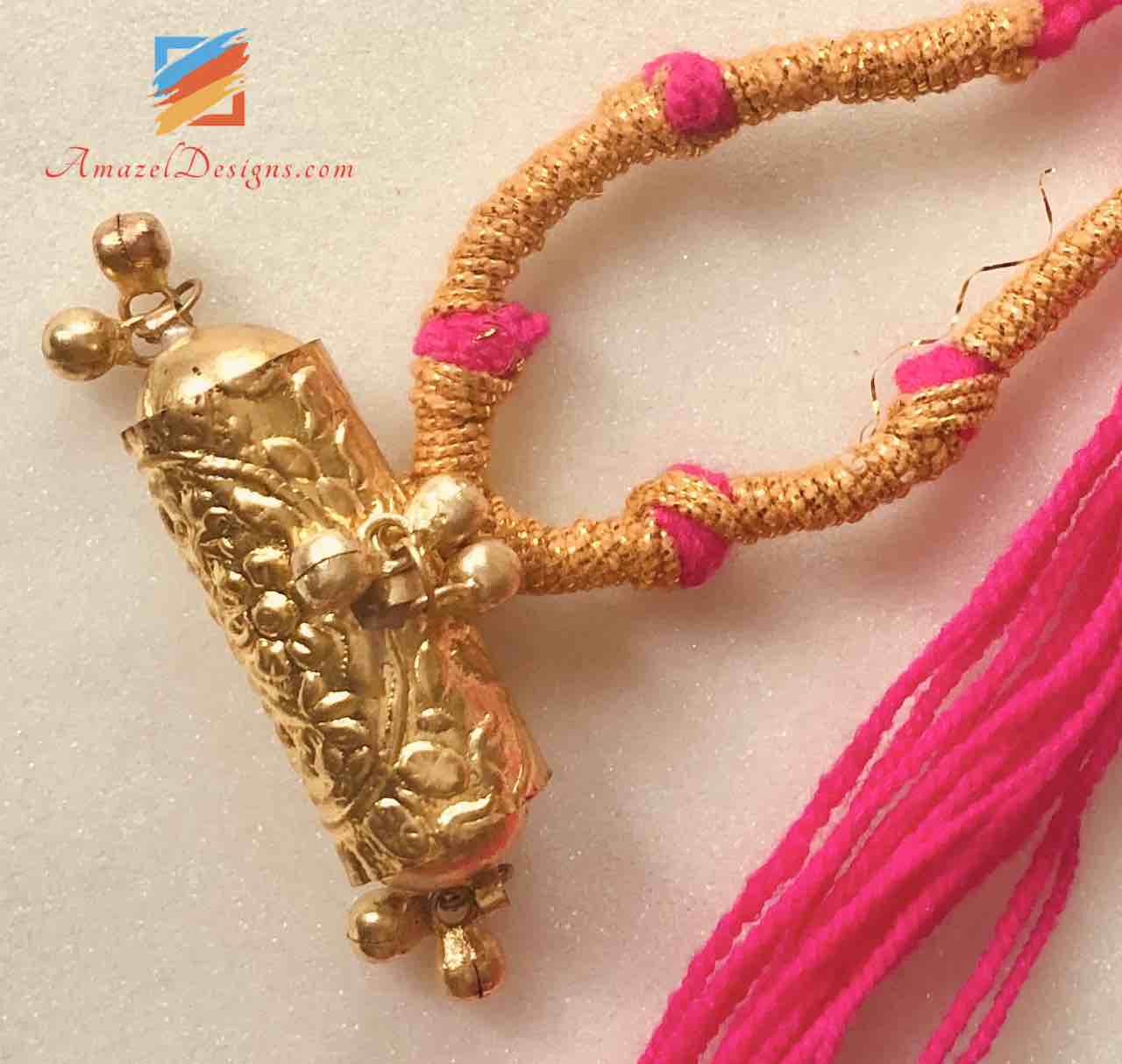 Golden Jugni with Ghungroo and Magenta Dori