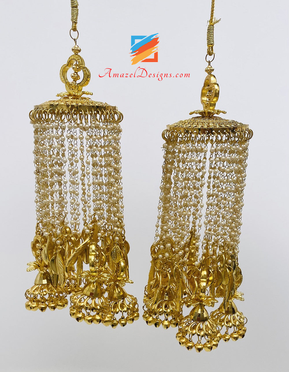 Golden Kaleere White Tassels and Golden Flowers