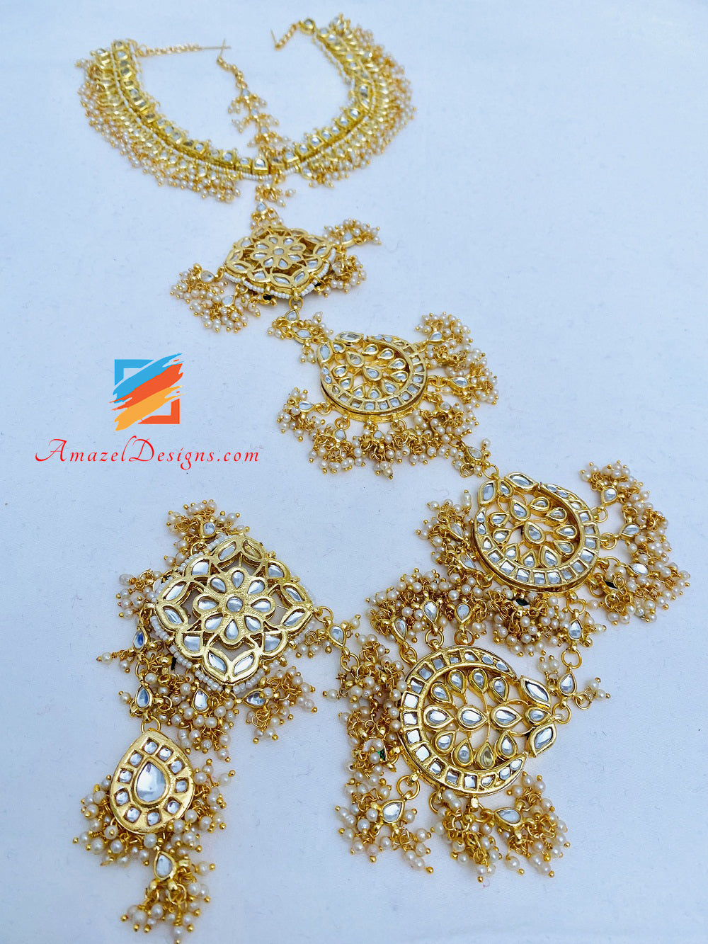 Ornamento dorato della treccia dei capelli di Kundan