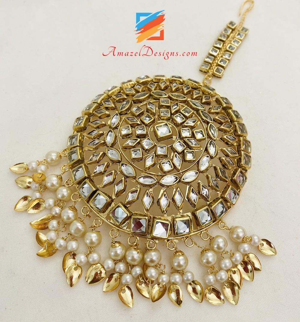 Golden Kundan Oversized Pipal Patti Tikka