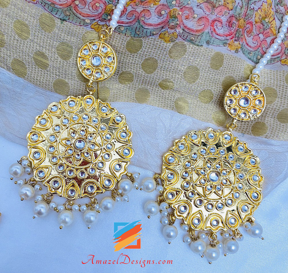 Set Tikka con orecchini dipinti Kundan dorati